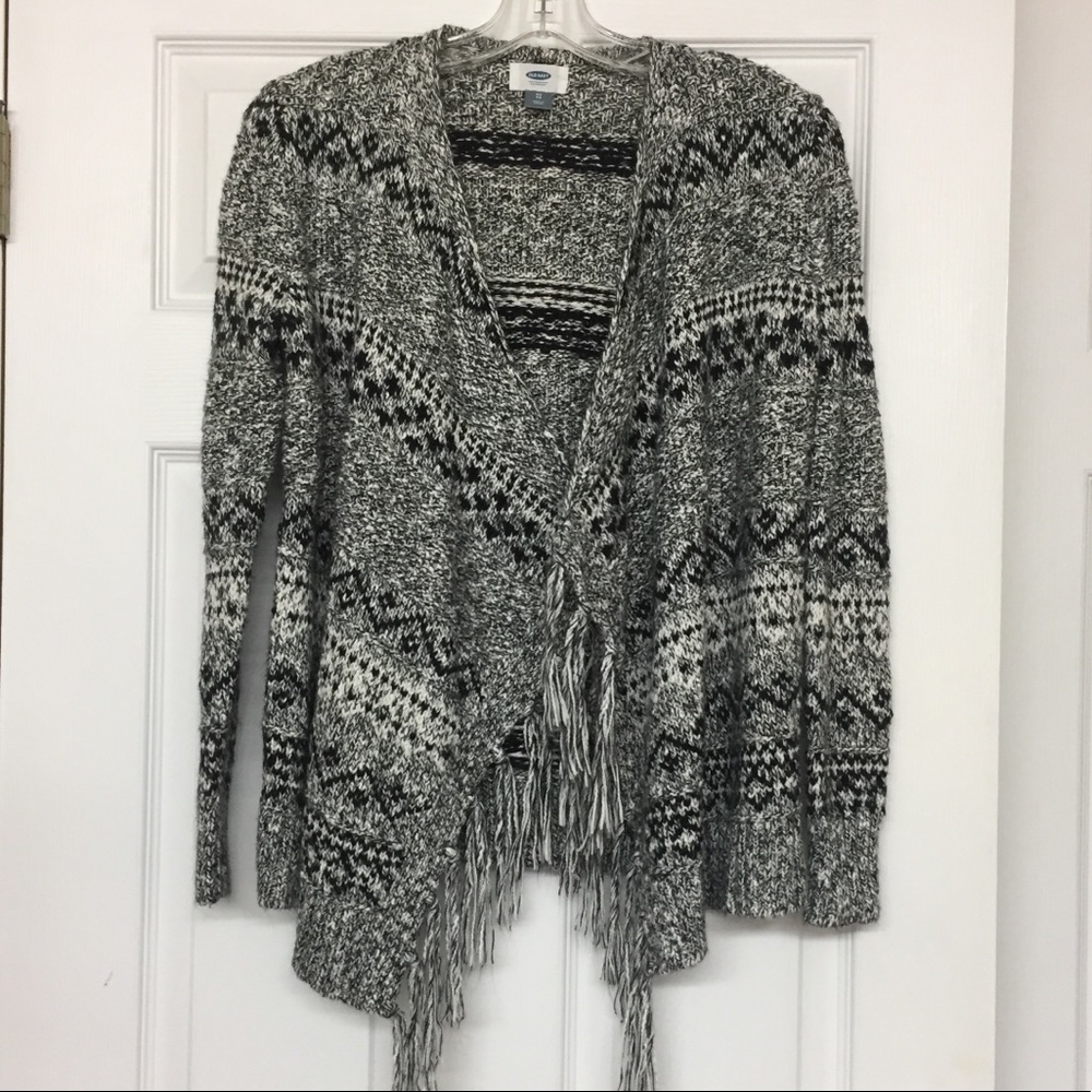 Old Navy Fringe Open Cardigan Southwest Black Gray XS